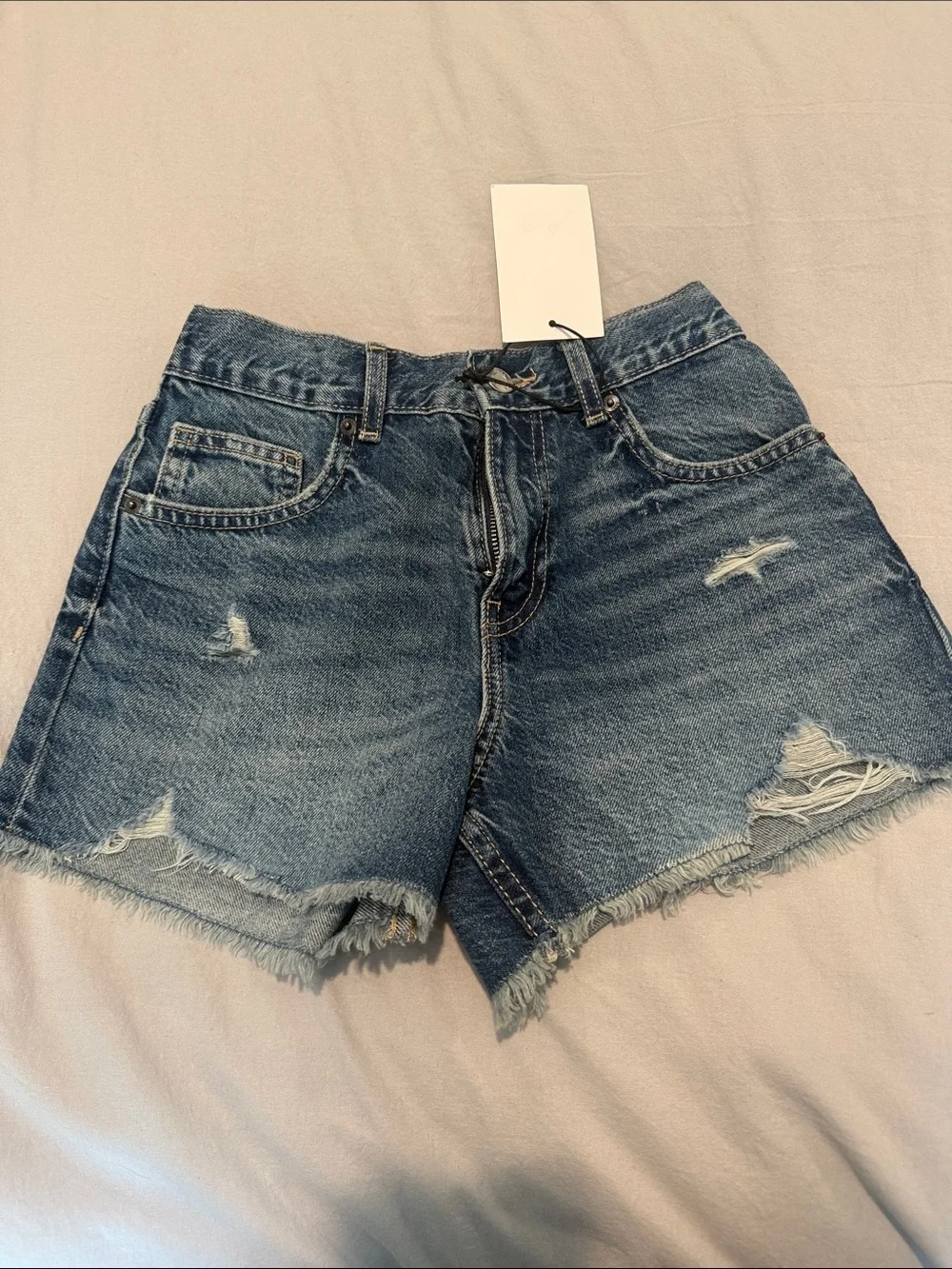Zara Frayed Hem Distressed Denim Shorts - Blue